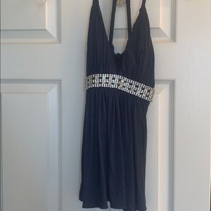 Sky Navy Blue Halter with Swarovski crystals on front and back